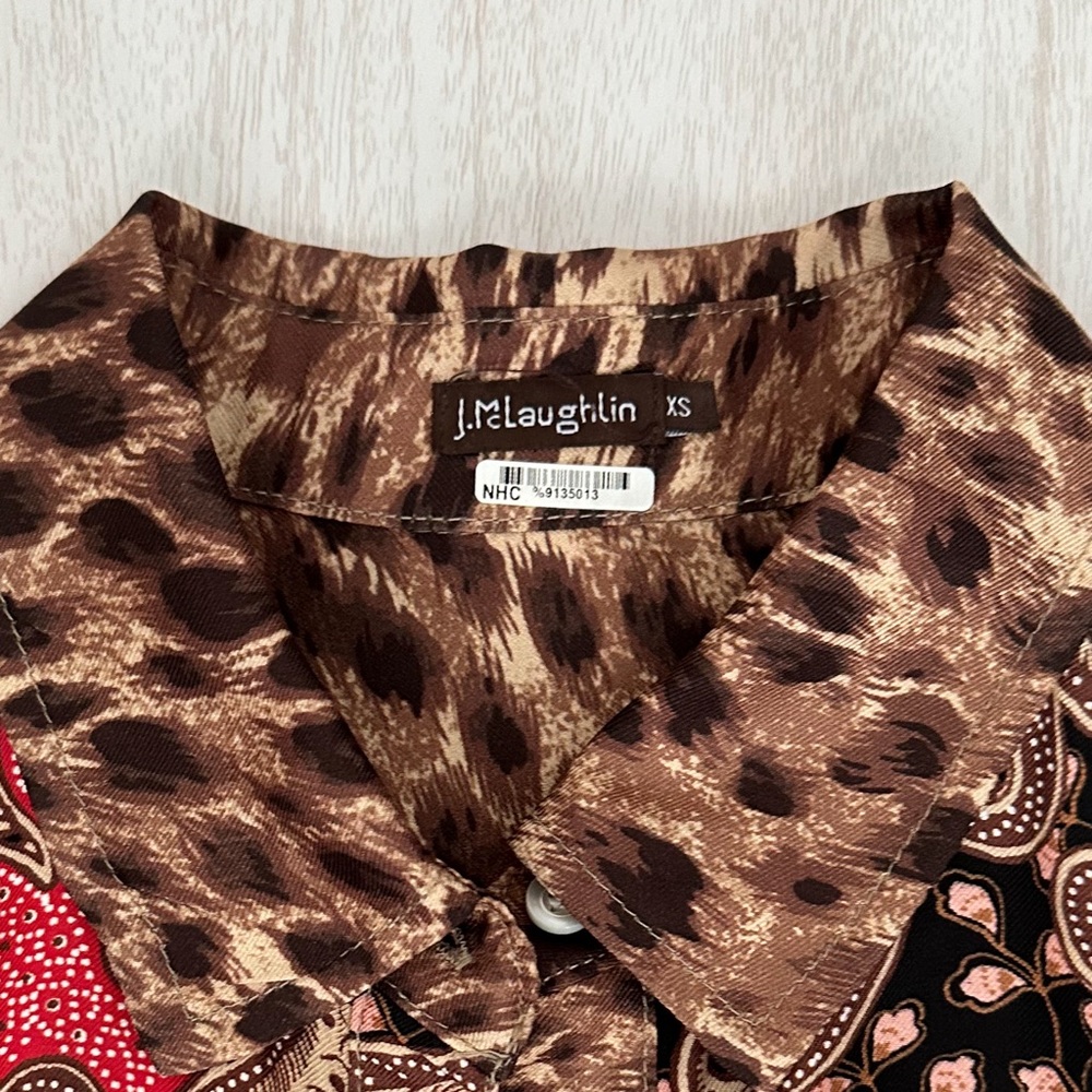 J. McLaughlin Paisley Button Down Shirt - Red and Cheetah Print - Picture 7 of 12